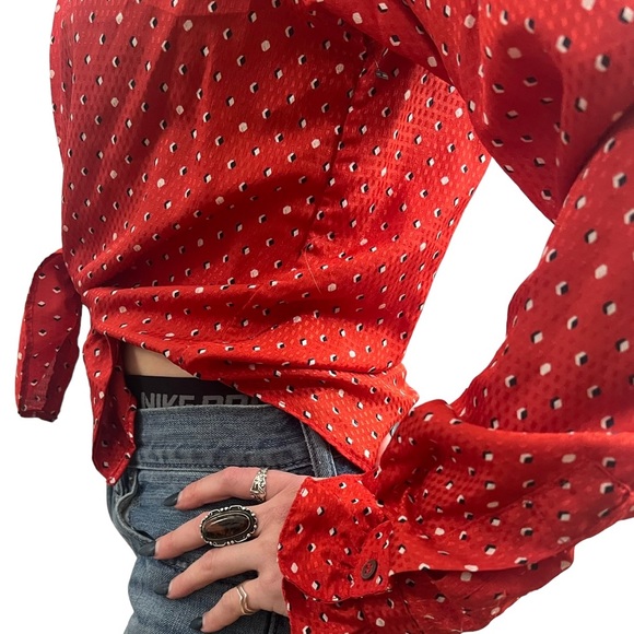 Sold// Gorgeous Vintage Evan Picone Red Blouse, Small/Medium - Picture 4 of 5